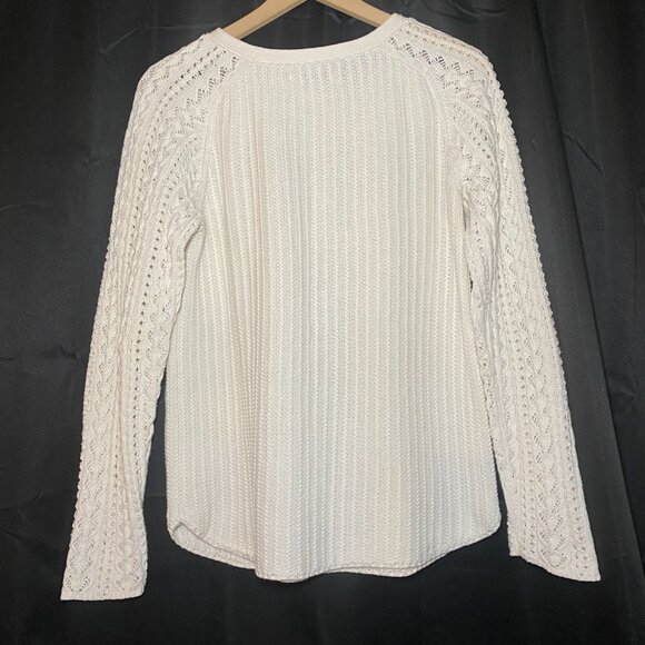 Ann Taylor Loft Cream Cable Knit Sweater Womens L 100% Cotton Ivory Crew EUC - Picture 2 of 9